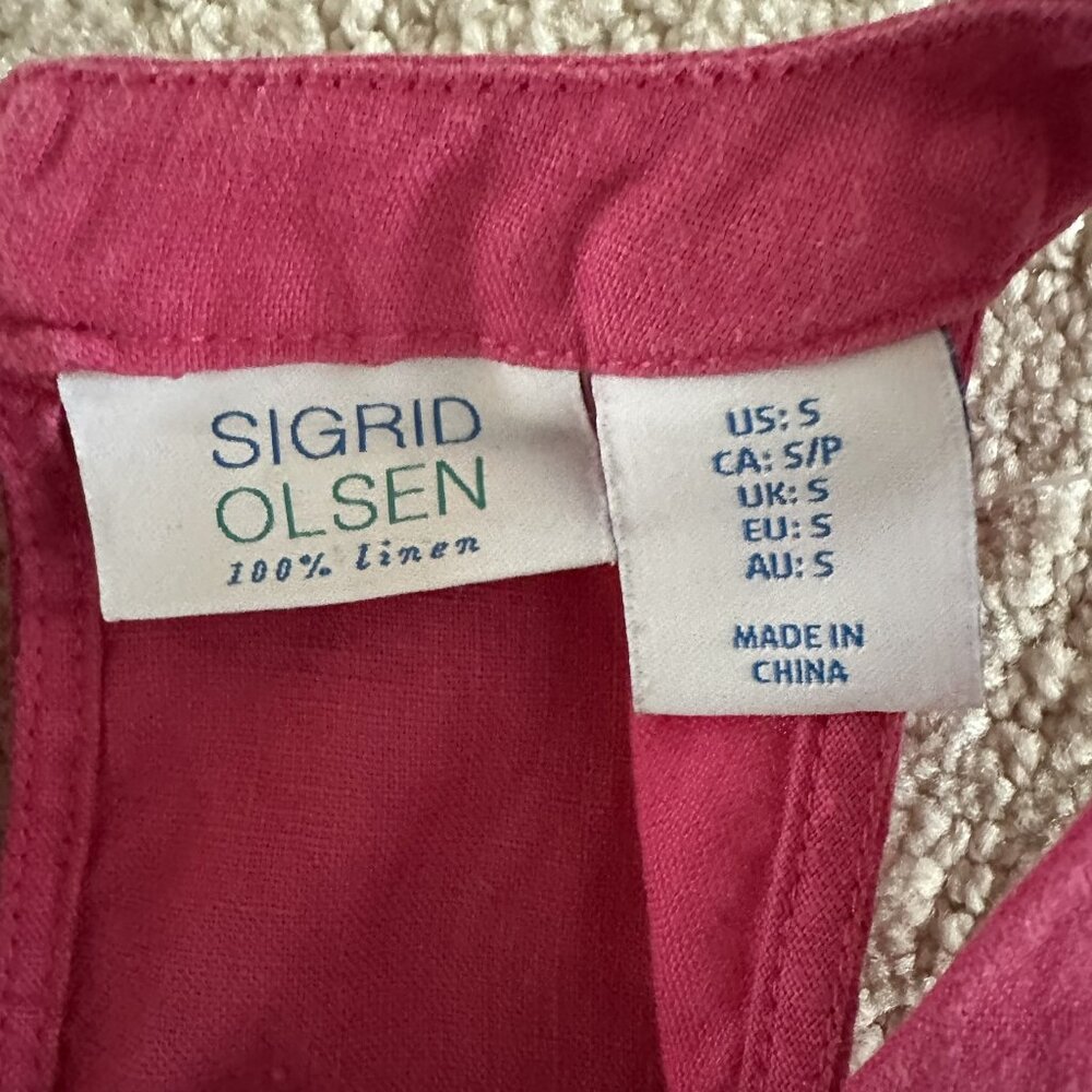 Sigrid Olsen | Fuchsia A-line Linen Summer Dress Sz Small - Picture 4 of 4